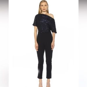 NWT Alexia Admor Navy Blue Athena Sequin Jumpsuit